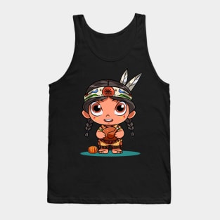 Funny Thanksgiving Native American Girl Pumpkin Turkey Tank Top